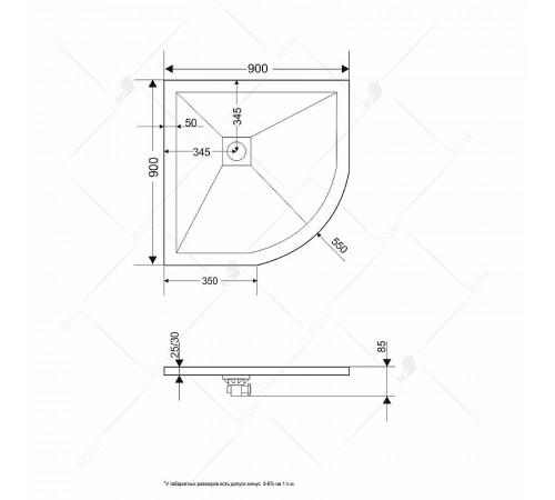 Душевой поддон из искусственного камня RGW Stone Tray ST/R-G 90х90 16153099-02 Графит