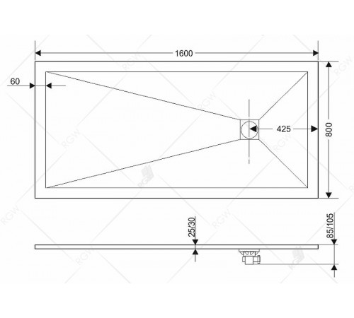 Душевой поддон из искусственного камня RGW Stone Tray ST-Co 160x80 16152816-10 Бетон Цемент