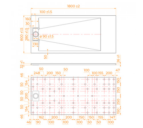 Душевой поддон из стеклопластика RGW TUS-W 180x80 553702818-01 Белый