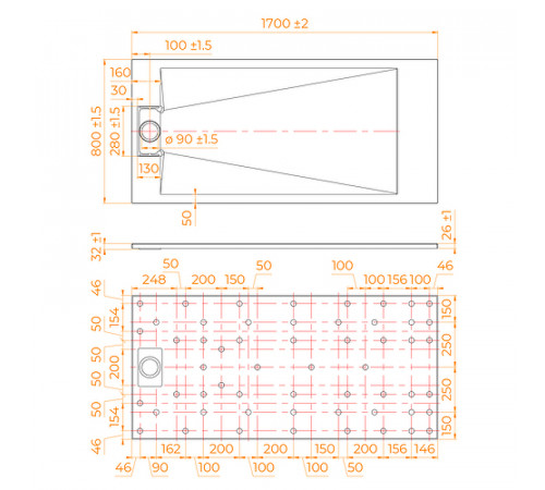 Душевой поддон из стеклопластика RGW TUS-W 170x80 553702817-01 Белый