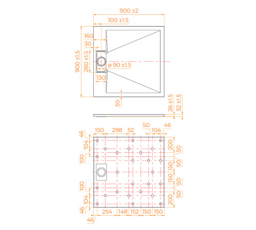 Душевой поддон из стеклопластика RGW TUS-W 90x90 55370199-01 Белый