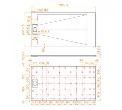 Душевой поддон из стеклопластика RGW TUS-W 170x90 553702917-01 Белый