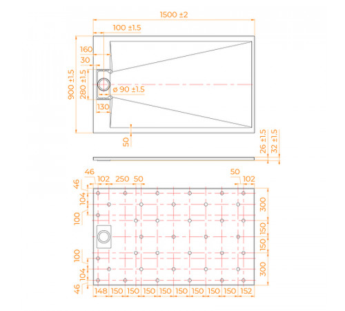 Душевой поддон из стеклопластика RGW TUS-W 150x90 553702915-01 Белый