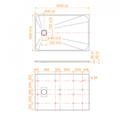 Душевой поддон из стеклопластика RGW TSS-W 120x80 553502812-01 Белый