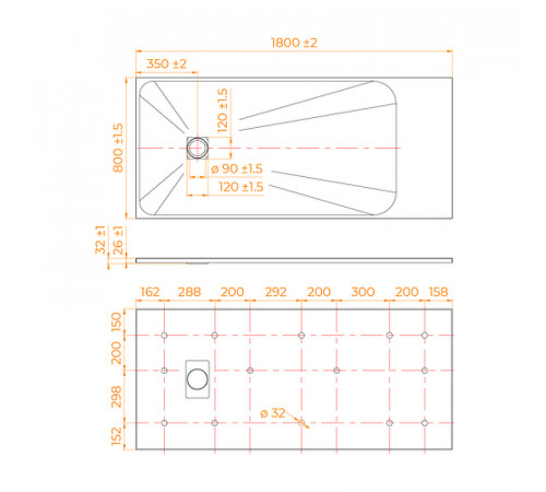 Душевой поддон из стеклопластика RGW TSS-W 180x80 553502818-01 Белый