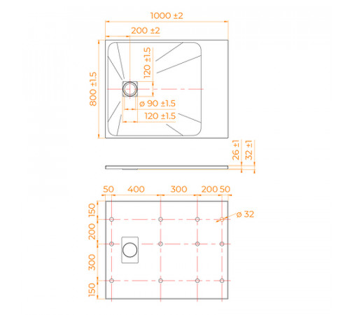 Душевой поддон из стеклопластика RGW TSS-W 100x80 553502810-01 Белый