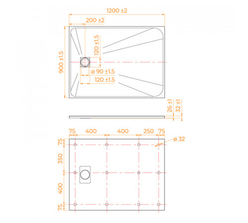 Душевой поддон из стеклопластика RGW TSS-W 120x90 553502912-01 Белый