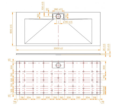 Душевой поддон из стеклопластика RGW TKS-W 200x80 553802820-01 Белый