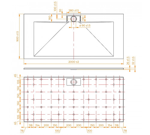 Душевой поддон из стеклопластика RGW TKS-W 200x90 553802920-01 Белый