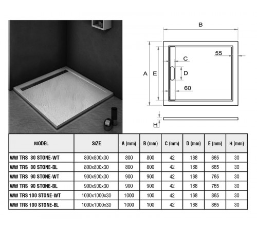 Душевой поддон из искусственного камня WeltWasser WW TRS 90 STONE-WT 90x90 10000004366 Белый