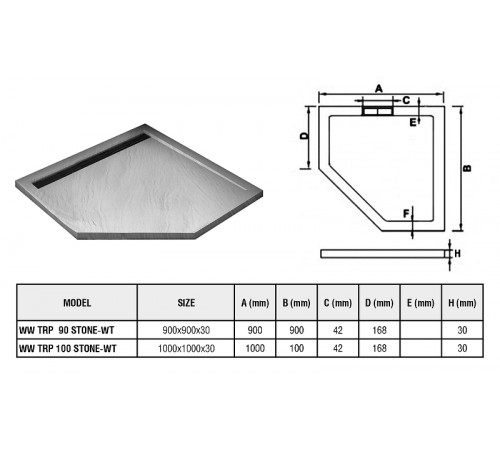 Душевой поддон из искусственного камня WeltWasser WW TRP 90 STONE-WT 90x90 10000004363 Белый