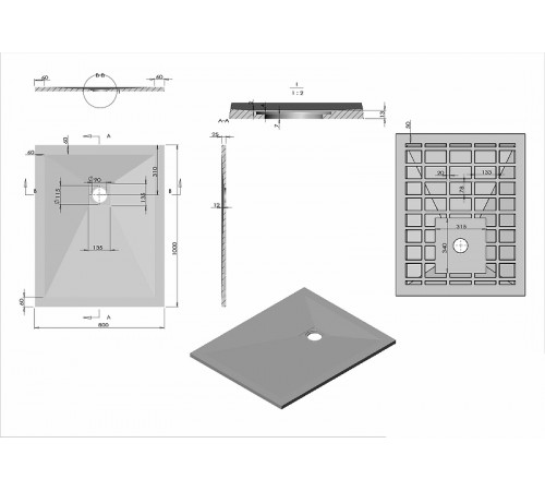 Душевой поддон из искусственного камня Vincea 100x80 VST-4SR8010A+Vsph-D132 Антрацит