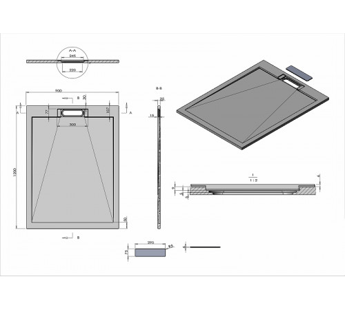 Душевой поддон из искусственного камня Vincea 120x90 VST-4SRL9012W+Vsph-D611 Белый матовый