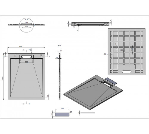 Душевой поддон из искусственного камня Vincea 100x80 VST-4SRL8010A Антрацит