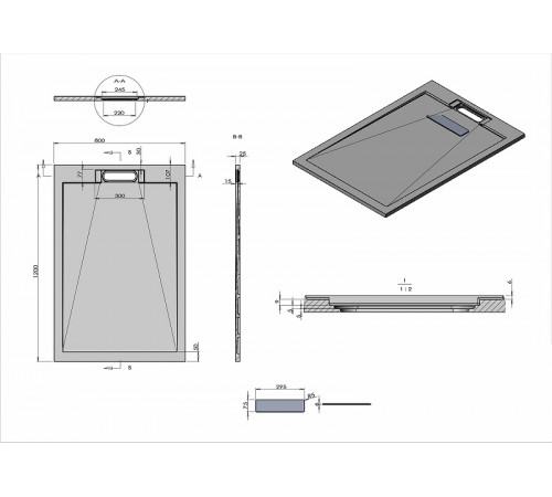 Душевой поддон из искусственного камня Vincea 120x80 VST-4SRL8012G Серый