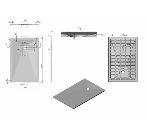 Душевой поддон из искусственного камня Vincea 140x90 VST-4SR9014A+Vsph-D132 Антрацит