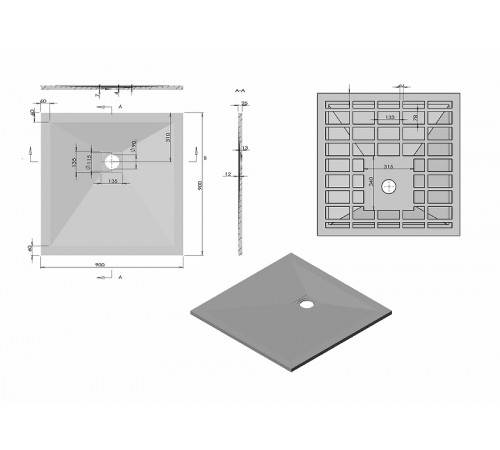 Душевой поддон из искусственного камня Vincea 90x90 VST-4SR9090A+Vsph-D132 Антрацит