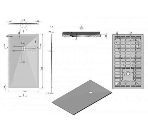 Душевой поддон из искусственного камня Vincea 160x90 VST-4SR9016G Серый