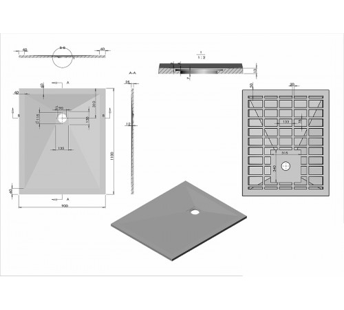 Душевой поддон из искусственного камня Vincea 110x90 VST-4SR9011W+Vsph-D132 Белый матовый