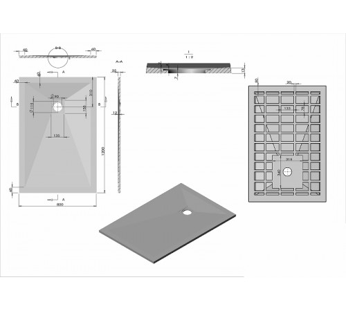 Душевой поддон из искусственного камня Vincea 120x80 VST-4SR8012A+Vsph-D132 Антрацит