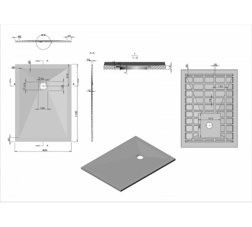 Душевой поддон из искусственного камня Vincea 110x80 VST-4SR8011W+Vsph-D132 Белый матовый