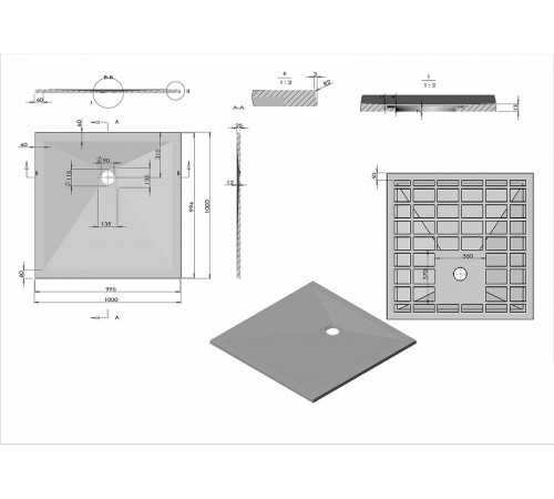 Душевой поддон из искусственного камня Vincea 100x100 VST-4SR1010A+Vsph-D132 Антрацит