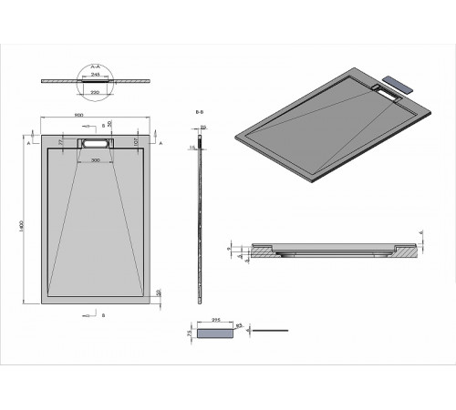 Душевой поддон из искусственного камня Vincea 140x90 VST-4SRL9014W+Vsph-D611 Белый матовый