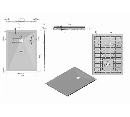 Душевой поддон из искусственного камня Vincea 120x90 VST-4SR9012G+Vsph-D132 Серый