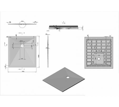 Душевой поддон из искусственного камня Vincea 100x90 VST-4SR9010A+Vsph-D132 Антрацит