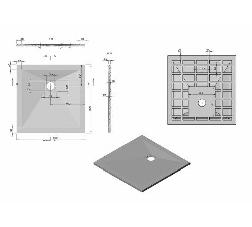 Душевой поддон из искусственного камня Vincea 80x80 VST-4SR8080W+Vsph-D132 Белый матовый