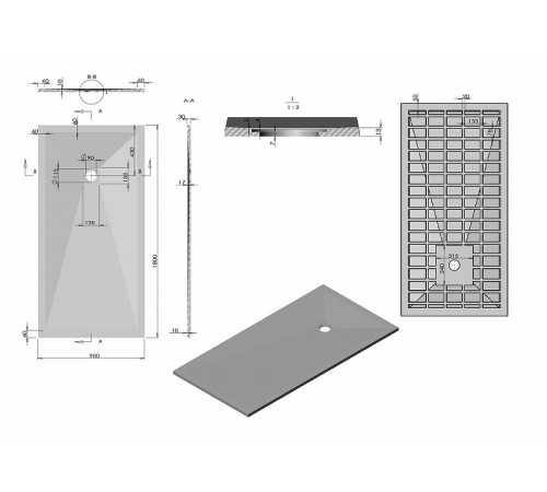 Душевой поддон из искусственного камня Vincea 180x90 VST-4SR9018W+Vsph-D132 Белый матовый