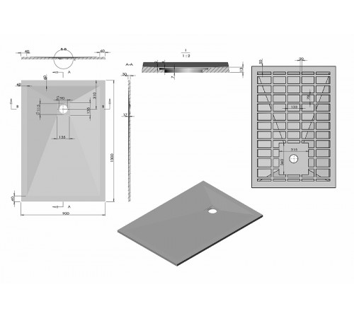 Душевой поддон из искусственного камня Vincea 130x90 VST-4SR9013A+Vsph-D132 Антрацит