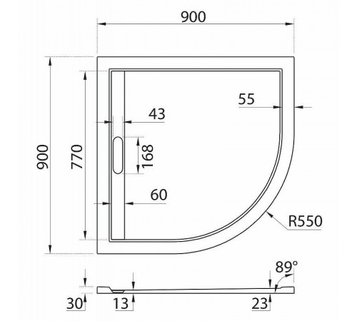 Душевой поддон из искусственного камня Cezares Tray AS 90x90 TRAY-AS-R-90-30-W Белый