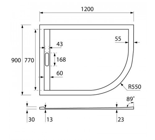 Душевой поддон из искусственного камня Cezares Tray AS 120x90 L TRAY-AS-RH-120/90-550-30-W-L Белый