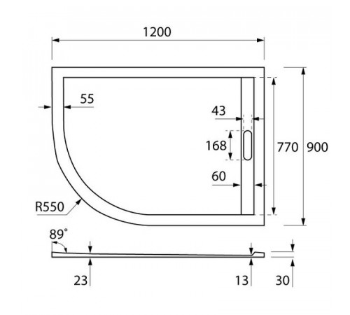 Душевой поддон из искусственного камня Cezares Tray AS 120x90 R TRAY-AS-RH-120/90-550-30-W-R Белый