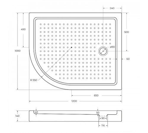 Акриловый поддон для душа Cezares Tray A 120x100 R TRAY-A-RH-120/100-550-15-W-R Белый