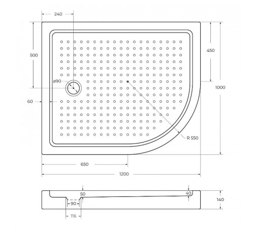 Акриловый поддон для душа Cezares Tray A 120x100 L TRAY-A-RH-120/100-550-15-W-L Белый