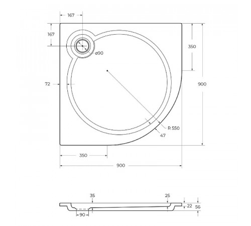 Душевой поддон из искусственного камня Cezares Tray S 90x90 TRAY-S-R-90-550-56-W Белый