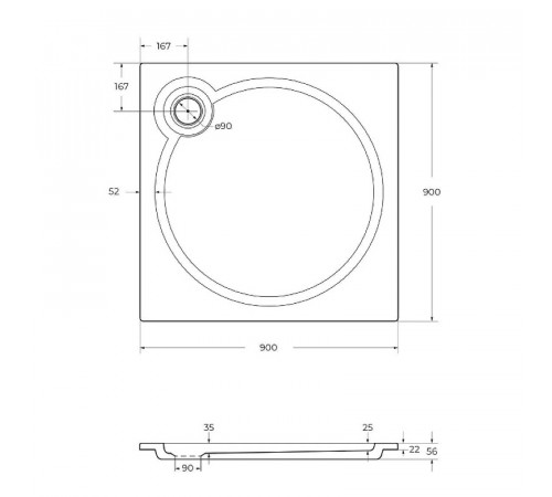 Душевой поддон из искусственного камня Cezares Tray S 90x90 TRAY-S-A-90-56-W Белый