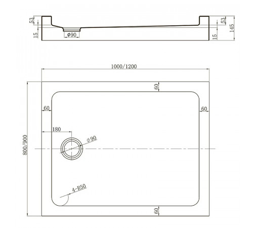 Акриловый поддон для душа Veconi Tezeo TZ-54B 100x80 TZ54B-10080-C5 Черный