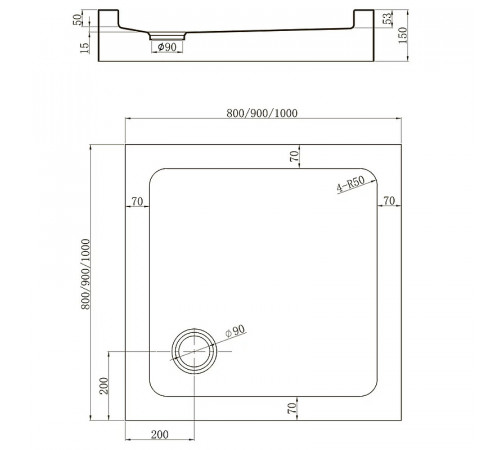 Акриловый поддон для душа Veconi Tezeo TZ-52 90x90 TZ52-90-C5 Белый