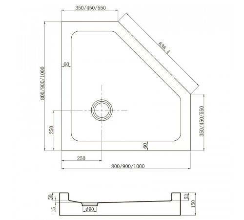 Акриловый поддон для душа Veconi Tezeo TZ-53B 80x80 TZ53B-80-C5 Черный