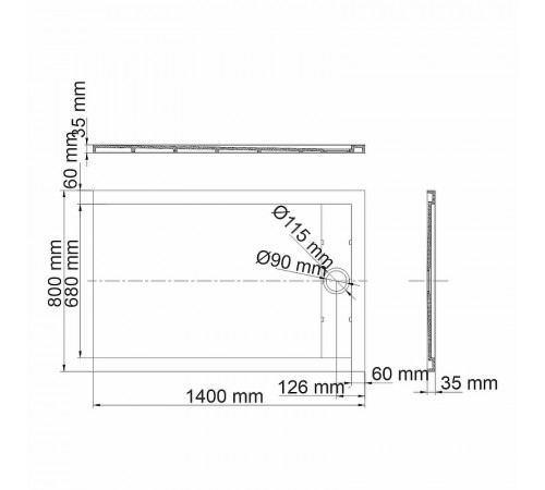 Душевой поддон из искусственного камня WasserKRAFT Wiese 140x80 84T35 Серый матовый