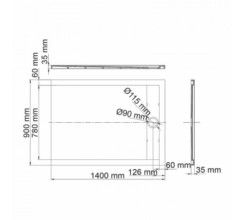 Душевой поддон из искусственного камня WasserKRAFT Wiese 140x90 84T36 Серый матовый