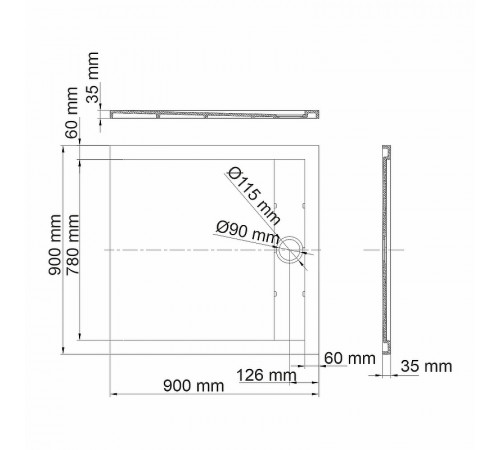 Душевой поддон из искусственного камня WasserKRAFT Wiese 90x90 84T03 Серый матовый