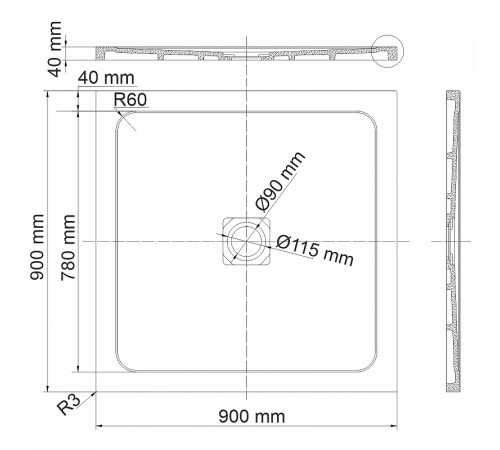 Душевой поддон из искусственного камня WasserKRAFT Dinkel 90х90 58T03 Белый глянец