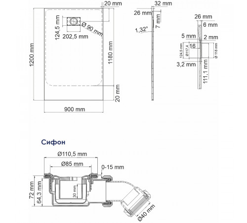 Душевой поддон из стеклопластика WasserKRAFT Elbe 120x90 74T07 Черный матовый