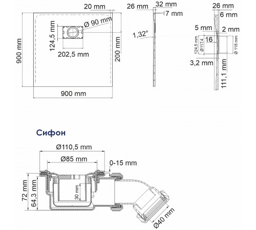 Душевой поддон из стеклопластика WasserKRAFT Elbe 90x90 74T03 Черный матовый