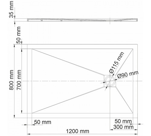 Душевой поддон из искусственного камня WasserKRAFT Dill 120x80 61T06 Черный матовый