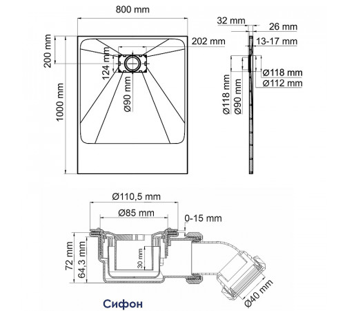 Душевой поддон из стеклопластика WasserKRAFT Main 100x80 41T17 Белый матовый